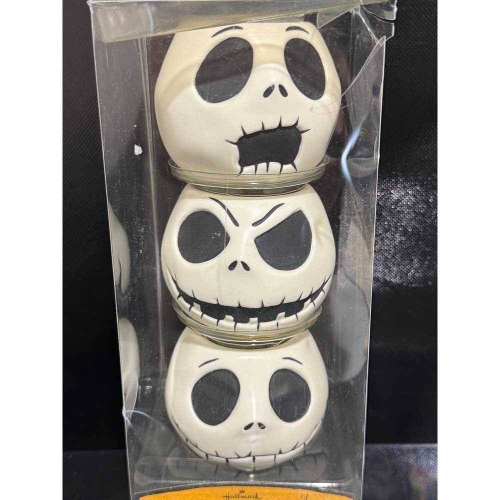 Hallmark Keepsake Jack Skellington Face Ceramic Tea Light Candle Holder Set of 3